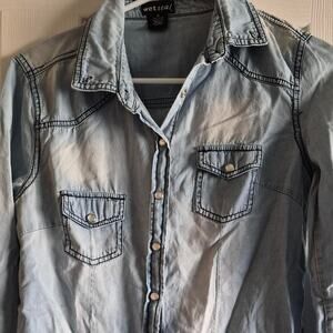 Wet Seal Light blue denim button up
